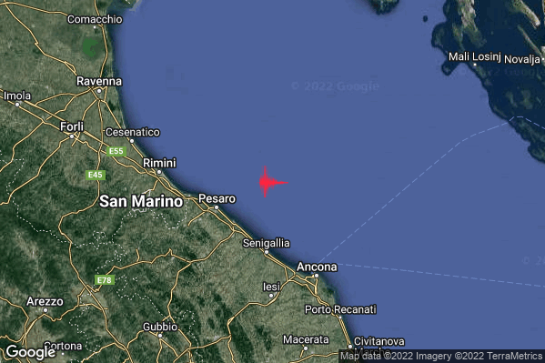 Debole Terremoto M2.4 epicentro Costa Marchigiana Pesarese (Pesaro-Urbino) alle 06:22:12 (05:22:12 UTC)