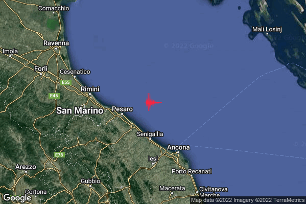 Debole Terremoto M2.5 epicentro Costa Marchigiana Pesarese (Pesaro-Urbino) alle 06:54:01 (05:54:01 UTC)