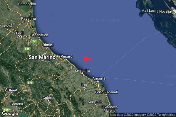 Debole Terremoto M2.5 epicentro Costa Marchigiana Pesarese (Pesaro-Urbino) alle 10:45:50 (09:45:50 UTC)