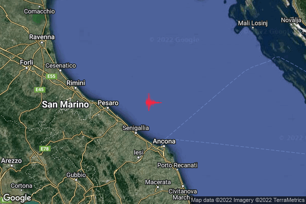 Leggero Terremoto M2.9 epicentro Costa Marchigiana Anconetana (Ancona) alle 19:42:15 (18:42:15 UTC)