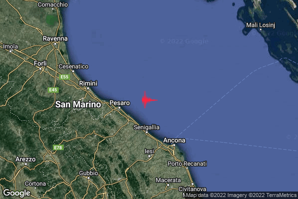 Lieve Terremoto M2.2 epicentro Costa Marchigiana Pesarese (Pesaro-Urbino) alle 20:16:32 (19:16:32 UTC)