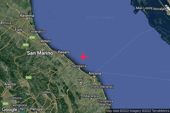 Debole Terremoto M2.3 epicentro Costa Marchigiana Anconetana (Ancona) alle 20:51:15 (19:51:15 UTC)