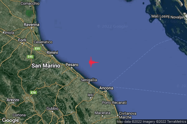 Lieve Terremoto M2.2 epicentro Costa Marchigiana Pesarese (Pesaro-Urbino) alle 20:57:11 (19:57:11 UTC)