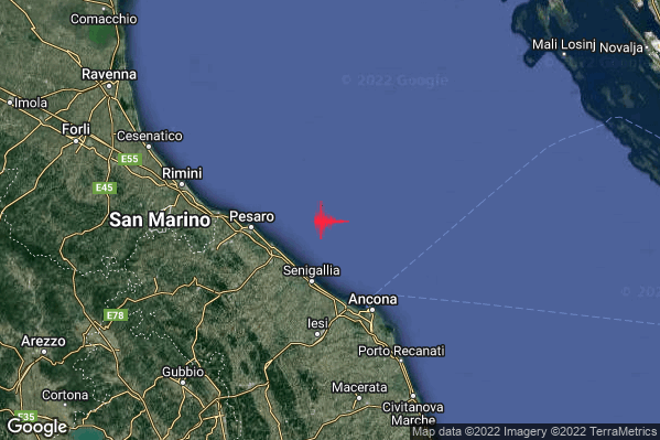Distinto Terremoto M3.9 epicentro Costa Marchigiana Pesarese (Pesaro-Urbino) alle 21:41:07 (20:41:07 UTC)