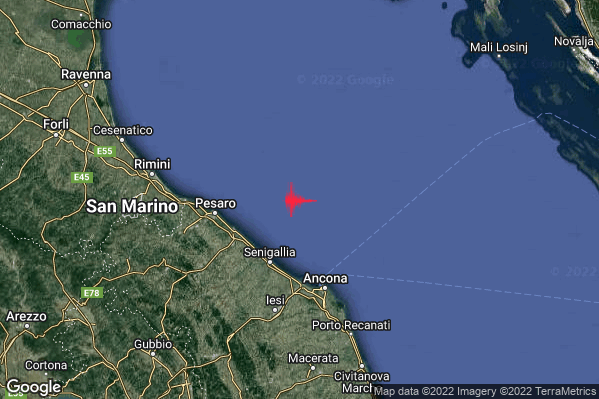 Moderato Terremoto M3.3 epicentro Costa Marchigiana Anconetana (Ancona) alle 23:38:11 (22:38:11 UTC)