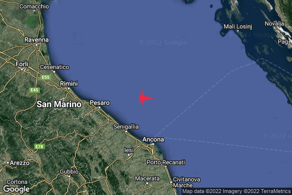 Debole Terremoto M2.5 epicentro Costa Marchigiana Anconetana (Ancona) alle 01:57:11 (00:57:11 UTC)