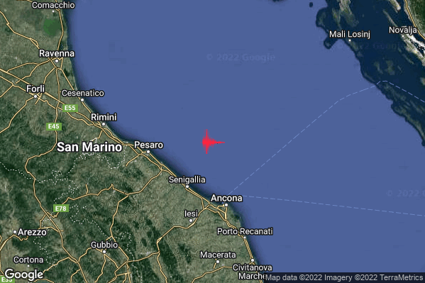 Debole Terremoto M2.3 epicentro Costa Marchigiana Anconetana (Ancona) alle 01:58:54 (00:58:54 UTC)