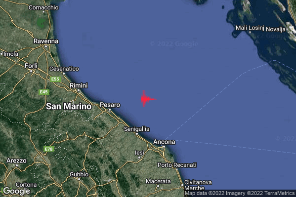 Debole Terremoto M2.6 epicentro Costa Marchigiana Pesarese (Pesaro-Urbino) alle 05:16:21 (04:16:21 UTC)