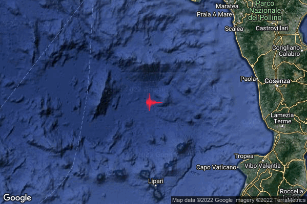 Debole Terremoto M2.6 epicentro Tirreno Meridionale (MARE) alle 13:04:55 (12:04:55 UTC)