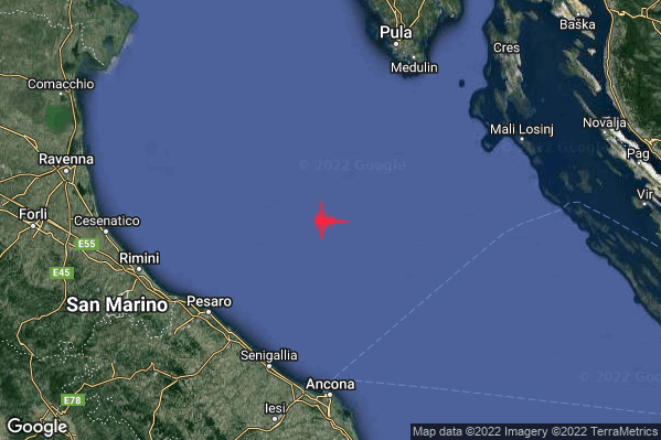 Lieve Terremoto M2.0 epicentro Adriatico Settentrionale (MARE) alle 18:48:51 (17:48:51 UTC)