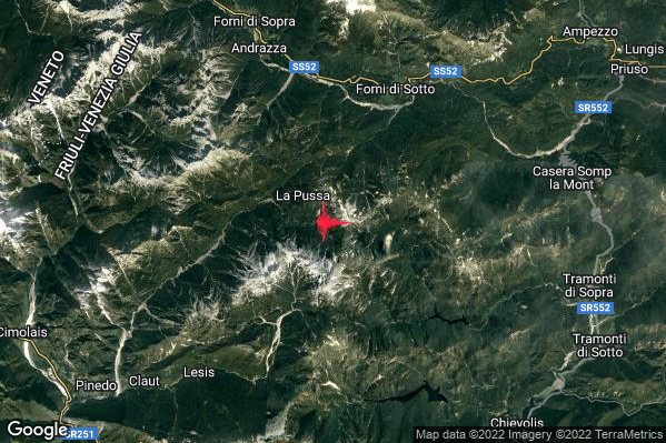 Lieve Terremoto M2.0 epicentro 7 km SW Forni di Sotto (UD) alle 15:01:53 (14:01:53 UTC)