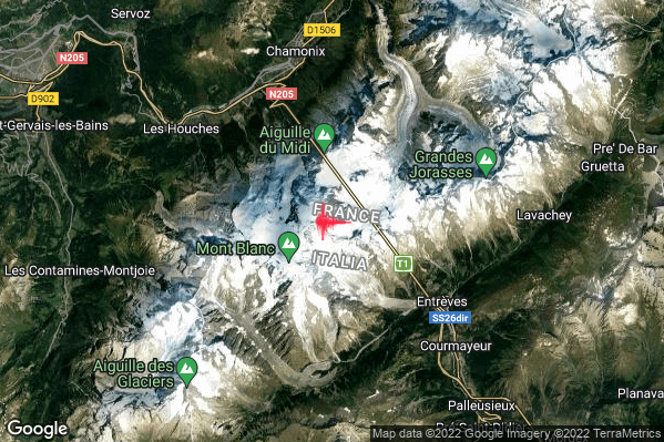 Lieve Terremoto M2.0 epicentro V3 Monte Bianco (ITALIA FRANCIA SVIZZERA) alle 17:33:16 (16:33:16 UTC)