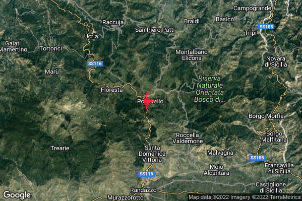 Debole Terremoto M2.3 epicentro 5 km E Floresta (ME) alle 10:41:54 (09:41:54 UTC)