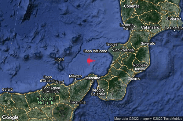 Lieve Terremoto M2.2 epicentro Tirreno Meridionale (MARE) alle 08:21:31 (07:21:31 UTC)