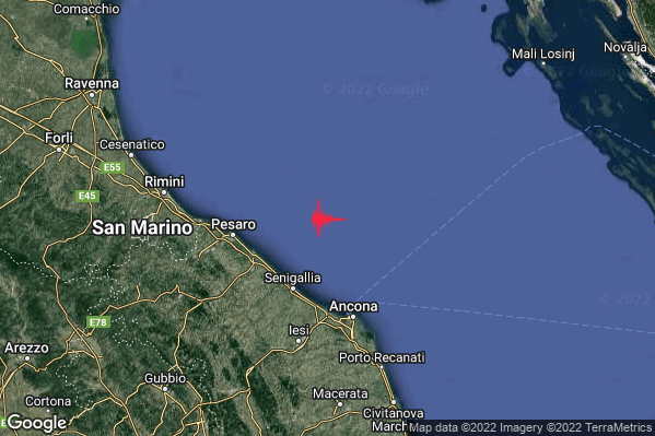 Lieve Terremoto M2.2 epicentro Costa Marchigiana Anconetana (Ancona) alle 10:20:28 (09:20:28 UTC)