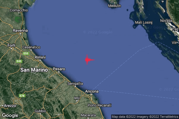 Lieve Terremoto M2.1 epicentro Costa Marchigiana Pesarese (Pesaro-Urbino) alle 14:51:51 (13:51:51 UTC)