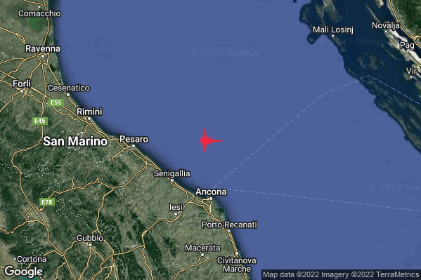Debole Terremoto M2.3 epicentro Costa Marchigiana Anconetana (Ancona) alle 16:58:14 (15:58:14 UTC)