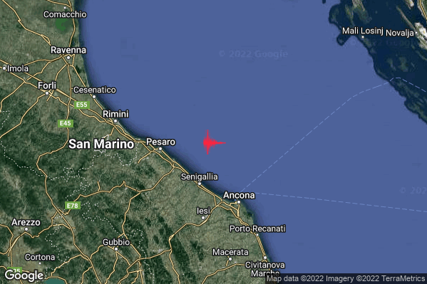 Lieve Terremoto M2.2 epicentro Costa Marchigiana Pesarese (Pesaro-Urbino) alle 23:22:41 (22:22:41 UTC)