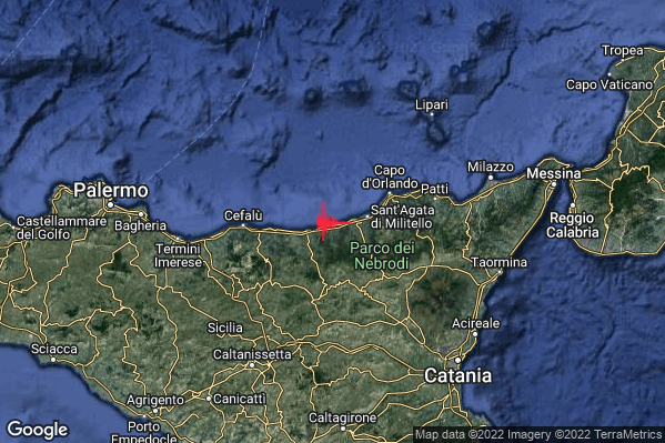 Debole Terremoto M2.6 epicentro Costa Siciliana nord-orientale (Messina) alle 09:55:32 (08:55:32 UTC)