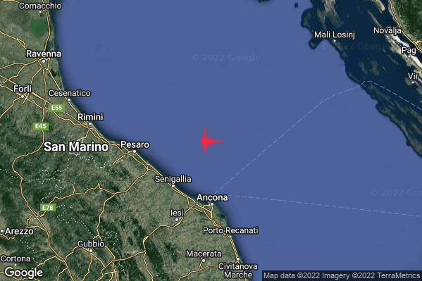 Lieve Terremoto M2.1 epicentro Costa Marchigiana Anconetana (Ancona) alle 19:50:13 (18:50:13 UTC)