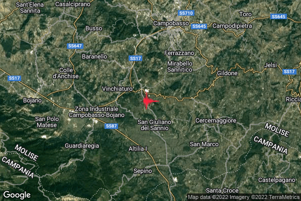 Lieve Terremoto M2.0 epicentro 3 km N San Giuliano del Sannio (CB) alle 01:27:58 (00:27:58 UTC)