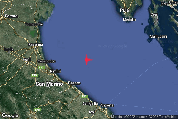 Lieve Terremoto M2.2 epicentro Adriatico Settentrionale (MARE) alle 16:49:52 (15:49:52 UTC)