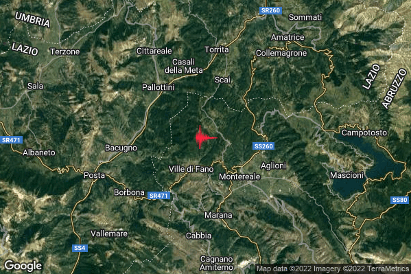 Debole Terremoto M2.4 epicentro 4 km NW Montereale (AQ) alle 21:53:37 (20:53:37 UTC)