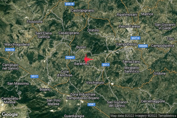 Leggero Terremoto M3.0 epicentro 1 km NE Baranello (CB) alle 22:45:15 (21:45:15 UTC)