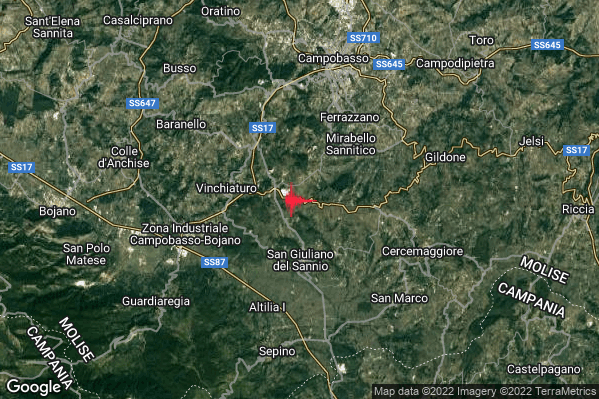Lieve Terremoto M2.0 epicentro 3 km N San Giuliano del Sannio (CB) alle 02:26:44 (01:26:44 UTC)