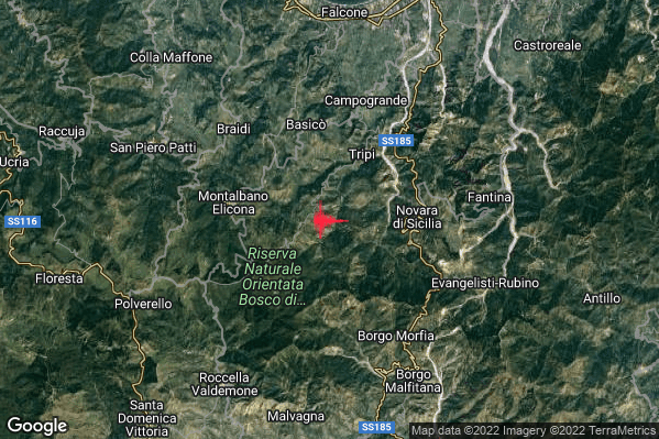 Lieve Terremoto M2.2 epicentro 4 km SW Tripi (ME) alle 11:57:34 (10:57:34 UTC)