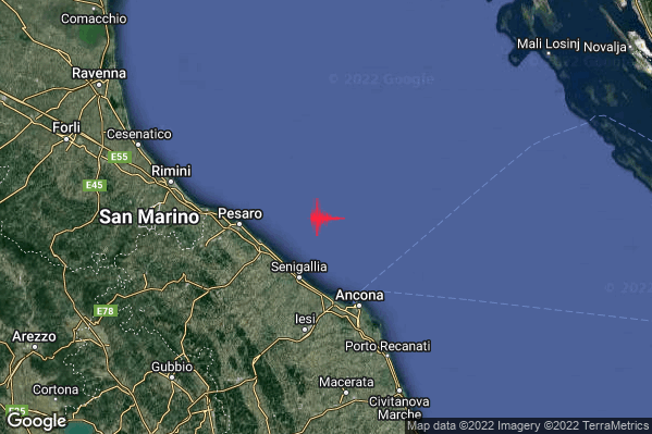 Debole Terremoto M2.4 epicentro Costa Marchigiana Anconetana (Ancona) alle 15:58:45 (14:58:45 UTC)