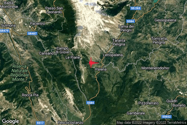 Lieve Terremoto M2.2 epicentro 2 km W Palena (CH) alle 18:58:57 (17:58:57 UTC)