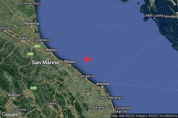 Leggero Terremoto M2.8 epicentro Costa Marchigiana Pesarese (Pesaro-Urbino) alle 03:20:34 (02:20:34 UTC)