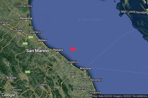 Leggero Terremoto M2.8 epicentro Costa Marchigiana Pesarese (Pesaro-Urbino) alle 03:56:09 (02:56:09 UTC)