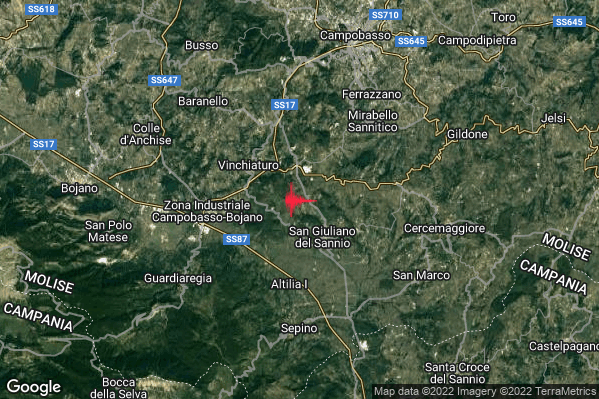 Lieve Terremoto M2.0 epicentro 3 km NW San Giuliano del Sannio (CB) alle 08:44:49 (07:44:49 UTC)