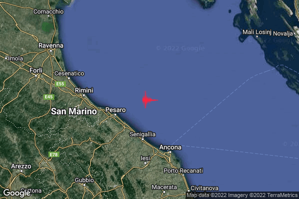 Moderato Terremoto M3.5 epicentro Costa Marchigiana Pesarese (Pesaro-Urbino) alle 09:46:48 (08:46:48 UTC)
