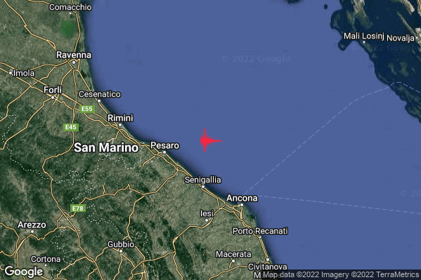 Lieve Terremoto M2.2 epicentro Costa Marchigiana Pesarese (Pesaro-Urbino) alle 23:31:01 (22:31:01 UTC)