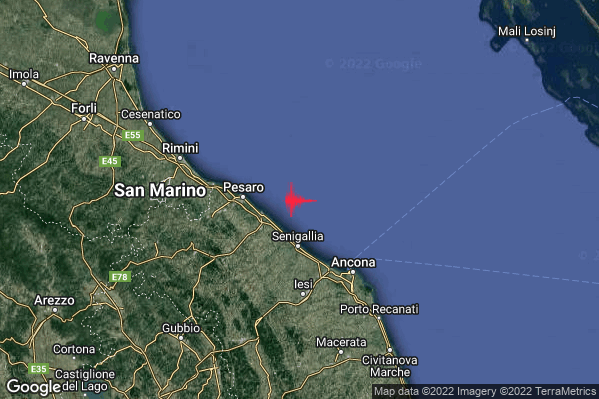 Lieve Terremoto M2.2 epicentro Costa Marchigiana Pesarese (Pesaro-Urbino) alle 07:46:25 (06:46:25 UTC)