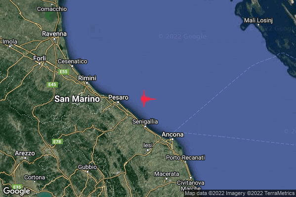Lieve Terremoto M2.1 epicentro Costa Marchigiana Pesarese (Pesaro-Urbino) alle 10:03:12 (09:03:12 UTC)