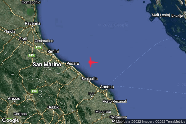 Leggero Terremoto M2.8 epicentro Costa Marchigiana Pesarese (Pesaro-Urbino) alle 10:41:43 (09:41:43 UTC)