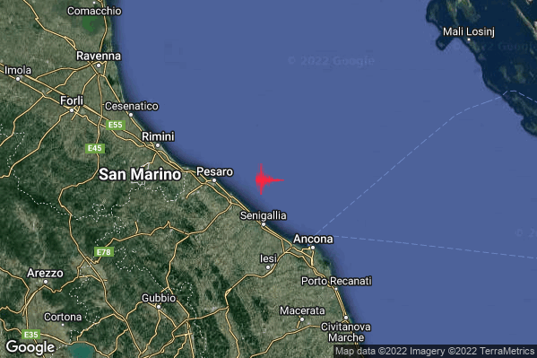 Lieve Terremoto M2.2 epicentro Costa Marchigiana Pesarese (Pesaro-Urbino) alle 11:13:18 (10:13:18 UTC)