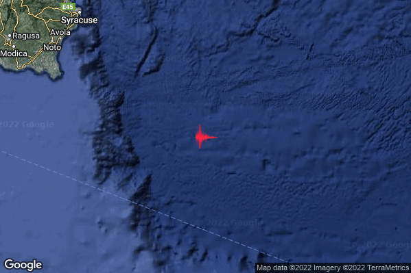 Leggero Terremoto M2.9 epicentro Mar Ionio Meridionale (MARE) alle 11:38:59 (10:38:59 UTC)