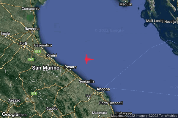 Lieve Terremoto M2.1 epicentro Costa Marchigiana Pesarese (Pesaro-Urbino) alle 12:14:57 (11:14:57 UTC)