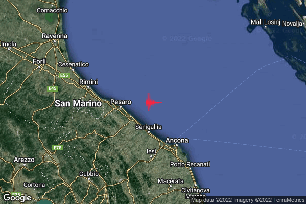 Lieve Terremoto M2.0 epicentro Costa Marchigiana Pesarese (Pesaro-Urbino) alle 12:42:23 (11:42:23 UTC)