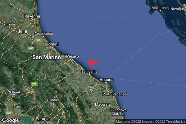 Debole Terremoto M2.5 epicentro Costa Marchigiana Pesarese (Pesaro-Urbino) alle 12:48:23 (11:48:23 UTC)