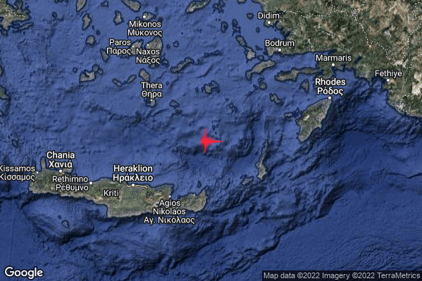 Severo Terremoto M5.4 epicentro Crete Greece [Sea: Greece] alle 00:25:02 (23:25:02 UTC)