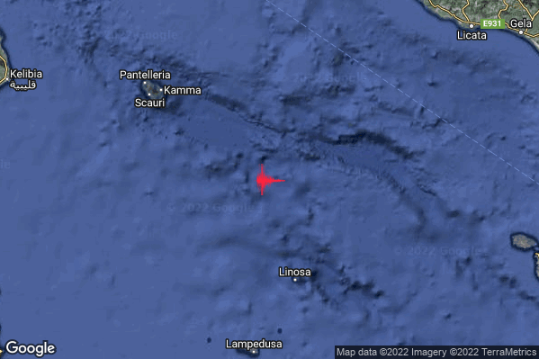 Moderato Terremoto M3.5 epicentro Canale di Sicilia meridionale (MARE) alle 17:46:08 (16:46:08 UTC)