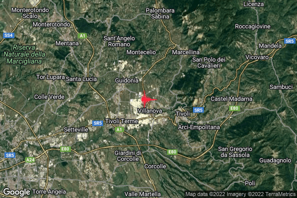 Debole Terremoto M2.3 epicentro 4 km SE Guidonia Montecelio (RM) alle 19:11:32 (18:11:32 UTC)