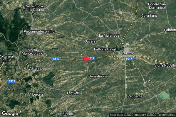 Lieve Terremoto M2.0 epicentro 7 km W Lucera (FG) alle 01:46:26 (00:46:26 UTC)