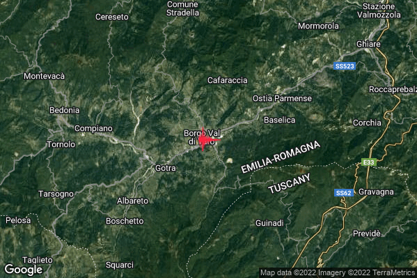 Lieve Terremoto M2.0 epicentro Borgo Val di Taro (PR) alle 04:39:58 (03:39:58 UTC)